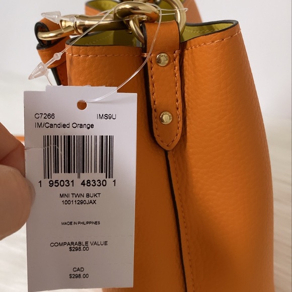 NWT💃Coach MINI Town Bucket Bag Candied Orange - Picture 9 of 9